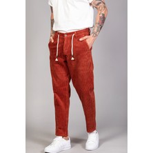  Erkek Kiremit Baggy Fit Rahat Kalıp Kadife Pantolon