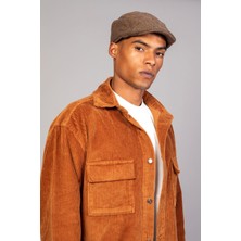 Erkek Camel Gömlek Model Oversize Pamuklu Kadife Ceket
