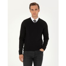 Pierre Cardin Erkek Siyah Slim Fit V Yaka Basic Triko Kazak 50296583-VR046