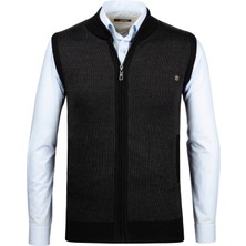 Çizgi Triko Erkek Triko Yelek Fermuarlı Cepli Çelik Örgü Triko Klasik Kalıp - 5015J