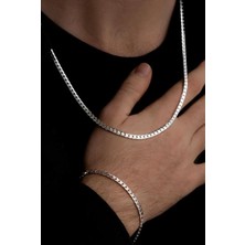 Osmanlı Gümüş Erkek Gümüş Kolye Bileklik Set - 925 Ayar Ezme Gurmet Gümüş Set