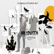Pandoli Cam ve Duvar Için Halloween Temalı Plastik Elektrostatik Çıkartma Sticker 14 Parça