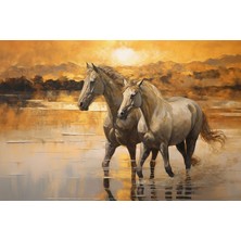 Aden Dekoratif Atlar Ve Ay Işığı Kanvas Tablo