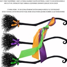 Pandoli Halloween Lüks Plastik Çalı Cadı Süpürgesi Siyah Renk 130 cm 1 Adet