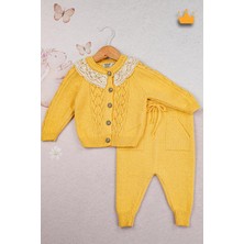 Baby Hola Triko Hırkalı Dantel Yaka Kız Bebek Takım 2793