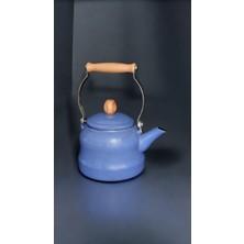Ahşap Saplı Üstten Tutmalı Mevlevi Model Vintage Emaye Demlik 2.5 Litre Kettle Mavi Çaydanlık