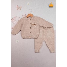 Baby Hola Triko Hırka Pantolon Ikili Fiyonklu Kız Bebek Takım 2792