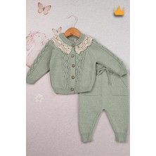 Baby Hola Triko Hırkalı Dantel Yaka Kız Bebek Takım 2793