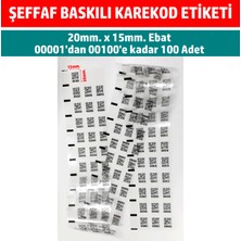 Dijital Barkod Şeffaf Baskılı Etiket Karekod Barkod Seri Numaralı Envanter, Demirbaş 20X15MM 100 Adet