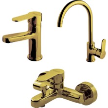 Newarc Domino Altın Banyo,evye,lavabo Bataryası Set 971538-971528-971518