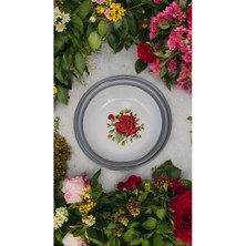 Emaye Muhallebi Yemek Kahvaltı Tabak Desenli Çukur Tabak, Salata Cips Tabak 3 Lü Set 20-22-24 cm