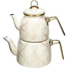 Nishev Elite Class Kırık Mermer Desenli Çaydanlık – Beyaz