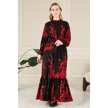 Kadin Hakim Yaka Buyuk Beden Elbise Tesettur Viskon Kumas Pileli ve Piliseli Elbise