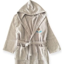 Hera Textile Kapüşonlu ve Kemerli Pamuklu GRİ Erkek-Kız Genç Çocuk Bornozu(PAMUKLU-DÜMEN NAKIŞLI-YUMUŞAK)