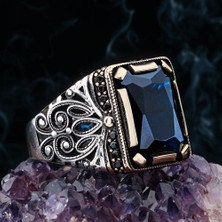 Takıhan Lacivert Zirkon Taşlı 925 Ayar Gümüş Erkek Yüzük