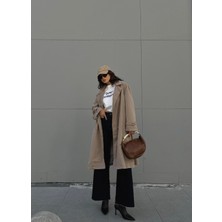 Minaaise Kadın Taş Astarı Çizgi Desenli Oversize Trençkot 28119