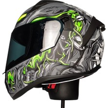 Mts M-801 Kapalı Kask Güneş Vizörlü Zombıes Whıte Yeşil-Gri