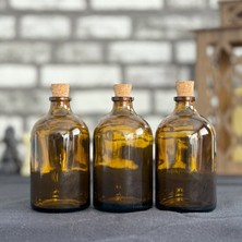 3\\\'lü 100 ml Amber Kahverengi Cam Şişe Vazo Mantar Tıpalı