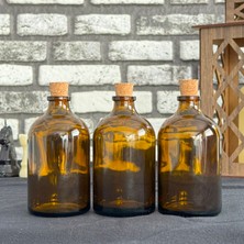 3\\\'lü 100 ml Amber Kahverengi Cam Şişe Vazo Mantar Tıpalı