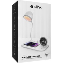 S-Link SL-CW21 Telefon Uyumlu Fast Şarj 15W Ayarlanabilir LED Işıklı LCD Ekran Double Alarmli Beyaz Kablosuz Şarj Cihazı