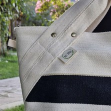 % 100 Pamuk Çizgili Canvas El Omuz Çantası