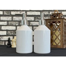 2\\\'li 500 ml Beyaz Plastik Şişe Gümüş Metalize Pompalı