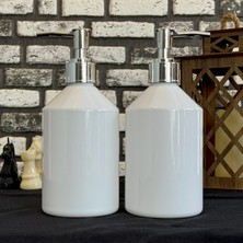 2\\\'li 500 ml Beyaz Plastik Şişe Gümüş Metalize Pompalı