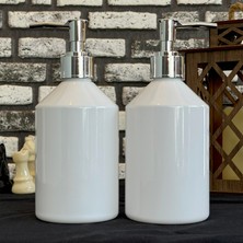 2\\\'li 500 ml Beyaz Plastik Şişe Gümüş Metalize Pompalı
