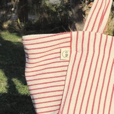 %100 Pamuk Ince Çizgili Omuz Çantası