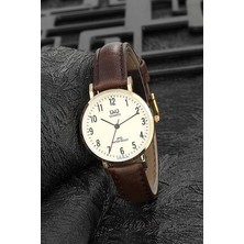 Q&Q Kadın Kahverengi Deri Kayışlı Zarif Kol Saati Suya Dayanıklı İnce Kasa Klasik Model