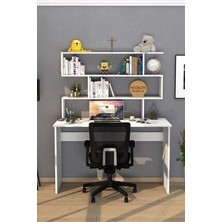 Moonlife Kaya Kitaplıklı Beyaz Çalışma Masası Suntalam Malzemeden Minimalist Tasarım
