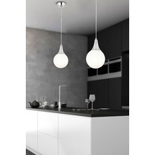 Apliqa Damla Tekli Krom Beyaz Camlı 2Li Modern Sarkıt Mutfak Salon Avize Seti