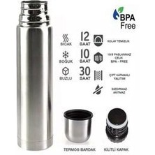 Heticaret Paslanmaz Çelik Mermi Termos  Bardak Özellikli Kapak 1000 ml 1 Litre
