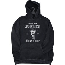 Fuddy Moda Unisex Johnny Depp Baskılı Kapüşonlu Yıkamalı Sweatshirt, Oversize Justice Baskılı Vintage Hoodie