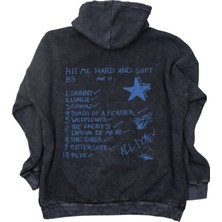 Fuddy Moda Unisex Billie Eilish Albüm Sırt Baskılı Kapüşonlu Yıkamalı Sweatshirt, Oversize Eskitme Hoodie