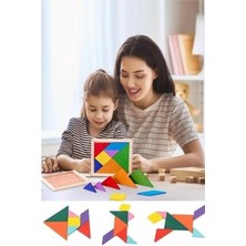 HYD 10 Adet Ahşap Tangram Zeka Gelişim Eğitici Oyuncak Mini Boy 7x7 cm 10 Adet