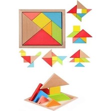 HYD 10 Adet Ahşap Tangram Zeka Gelişim Eğitici Oyuncak Mini Boy 7x7 cm 10 Adet