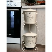 Metal Shop 2 Katlı Metal Patates Soğan Kovası - Sebzelik - Patates Soğanlık Sepeti Krem