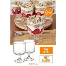 Orvila Plastik Magnolia Tatlı Sunum Bardağı 6'lı Sert Plastik Dondurma Puding Kasesi