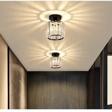Burenze Modern Luxury Plafonyer Tavan Kristal Taşlı Avize Hol Antre Avize Siyah