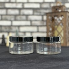 2\\\\\\\'li 250 ml Şeffaf Plastik Kavanoz Yatay Siyah Kapaklı