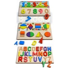 Türk Toys Ahşap Puzzle 3'ü 1 Arada Alfabe-Geometri-Sayılar