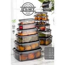 Meleni Home 12'li Set Dikdörtgen Sweet Saklama Kabı Seti Düzenleyici - Platin Serisi
