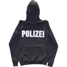 Erkek Kapüşonlu Bağcıklı Kanguru Cepli Fosforlu Yazı Baskılı Siyah Sweatshirt Esk-Plz