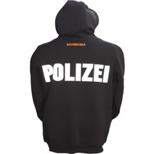 Erkek Kapüşonlu Bağcıklı Kanguru Cepli Fosforlu Yazı Baskılı Siyah Sweatshirt Esk-Plz