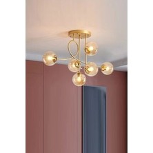 Fer Avize  Jade 6'li Özel Tasarım Modern Spor  Gold Renkli Bal Glopcamlı Avize