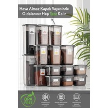 Meleni Home 18'li Set Sızdırmaz Kapaklı Kare Erzak Saklama Kabı 6X(500ML- 1100 Ml- 1700 Ml) Antrasit Etiket Hediyeli