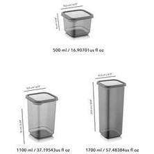 Meleni Home 18'li Set Sızdırmaz Kapaklı Kare Erzak Saklama Kabı 6X(500ML- 1100 Ml- 1700 Ml) Antrasit Etiket Hediyeli