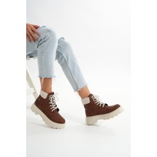 İnfon Ayakkabı Lmç-2045 Kahverengi Süet Bağcıklı Kalın Taban Kadın Günlük Bot