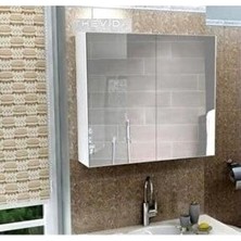 Thevida Lavabo Üstü 2 Kapaklı Aynalı Banyo Dolabı, 60 x 60 Aynalı Dolap, Çok Amaçlı Dolap